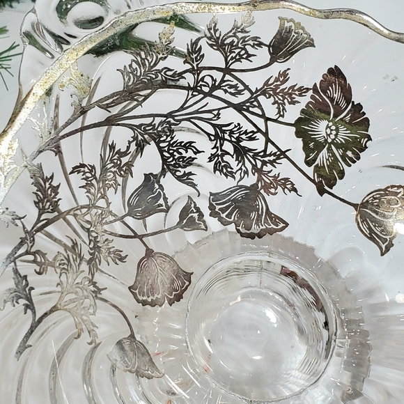 Vtg Sterling City Glass Co Sterling On Crystal Footed Handles Candy Fruit Bowl - Picture 5 of 14